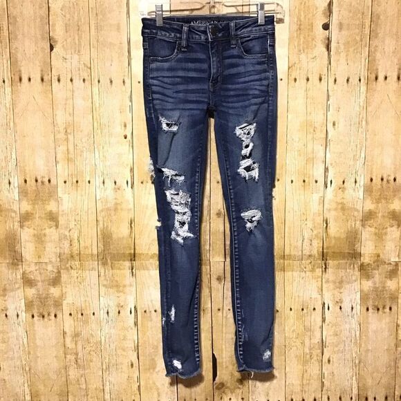 American Eagle Outfitters Next Level Stretch Distressed Jegging Crop Jeans 0 - Picture 1 of 11